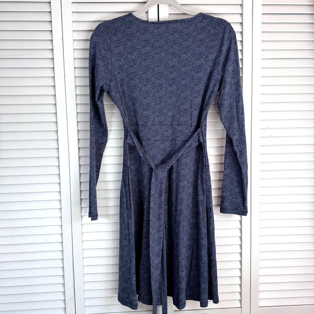 Toad & Co Cue Wrap Herringbone Print Long Sleeve Dress True Navy Size Small NEW - Picture 7 of 12